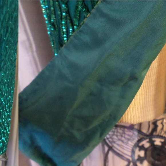 NWT Lady XL Silk Teal Long Gown Sequins Bead Dress - Picture 5 of 8